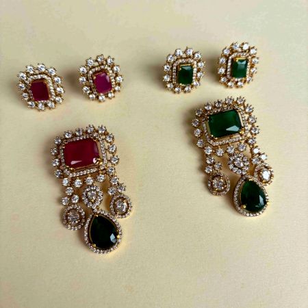 Handmade Brass Metal Jewellery Ruby Green Tikka Set